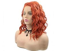 HBYLEE -Wig for cosplay Copper Red Colour Women Cosplay Wig Short Bob Hair Loose Wave Synthetic Lace Front Wigs for Female Orange Red Wig Party Holiday Hair For Drag Queen Side Part 35,5 cm