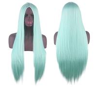 HBYLEE - Wig for cosplay Cosplay Wig Universal Split Scalp Black Long Straight Hair 80 cm Anime Wig Mint Green Centre Split Wig