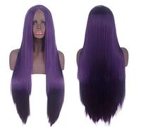 HBYLEE - Wig for cosplay Cosplay Wig Universal Split Scalp Black Long Straight Hair 80 cm Anime Wig Purple Centre Divided