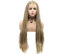 HBYLEE -Wig for cosplay Drag Queen Afro America Box Braided Wigs with Natural Hairline Blonde Synthetic Lace Front Wigs for Women Cosplay Birthday Party Long Braids Hair