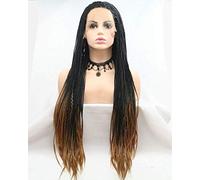 HBYLEE -Wig for cosplay Drag Queen Black Ombre Medium Brown Lace Front Wig Afro America Handmade Box Braided Wigs Synthetic Braids Long Hair Cosplay Wigs for Women