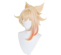 HBYLEE -Wig for cosplay Game Genshin efecto Yoimiya Cosplay peluca rubia naranja resistente al calor sintético pasador de pelo pelucas de cola de caballo+peluca gorra