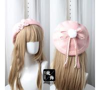 HBYLEE - Wig for cosplay Lolita Beret Hat Wool Blend Girls Bow Fur Ball White Brown Pink Red Ladies Sailor Style Preppy Chic Student Cap 10 Colors