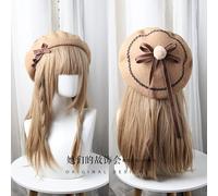 HBYLEE - Wig for cosplay Lolita Beret Hat Wool Blend Girls Bow Fur Ball White Brown Pink Red Ladies Style Preppy Student Style 10 Colors