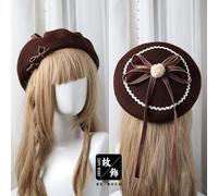 HBYLEE - Wig for cosplay Lolita Beret Wool Blend Girls Bow Fur Ball White Brown Pink Red