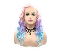 HBYLEE -Wig for cosplay Long Bouncy Curly Hair Friendly Drag Queen Side Part Hairline Pastel Pink Ombre Purple Blue Lace Front Wig Mermaid Cosplay Wigs for Women Makeup Party Travel