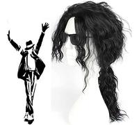 HBYLEE -Wig for cosplay Michael Jackson Cosplay Black Wigs Heat Resistant Synthetic Black Wavy Hair Ponytail Cosplay Wig Halloween Carnaval Party Wigs