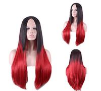 HBYLEE -Wig for cosplay Moda Barato Parte Media Larga Recta Negro Rojo Ombre Peluca Cosplay Disfraz Pelucas de Pelo Sintético para Mujeres