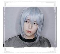 HBYLEE - Wig for cosplay Original Lolita Cosplay Wigs for Men High Temperature Fibre Synthetic Hair Blue Grey Short Hair + Free Hair Cap