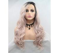 HBYLEE -Wig for cosplay Side Part Pastel Pink Lace Front Wig Ombre Dark Roots Friendly Synthetic Long Wavy Hair Light Pink Wigs for Women Party Festival Cosplay