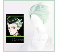 HBYLEE -Wig for cosplay Twisted Wonderland Peluca Sebek Zigvolt Peluca Sirena Cosplay Cabello Verde Claro Corto Sintético Halloween Hombres Mujeres Unisex Juego de rol