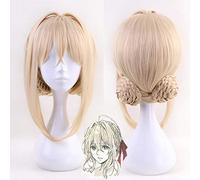 HBYLEE -Wig for cosplay Violet Evergarden Long Pferdetail Braid Bun Bangs Blonde Cosplay Peluca completa de arco libre estilo 1