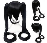 HBYLEE -Wig for cosplay Vocaloid Hatsune Miku Peluca Colas de Caballo Negro Rock Shooter Senbon Zakura Cosplay Peluca Pelo Largo Azul Verde Negro Rosa Silve + Gorro de Peluca Cy120-2