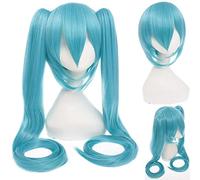HBYLEE -Wig for cosplay Vocaloid Hatsune Miku Peluca Colas de Caballo Negro Rock Shooter Senbon Zakura Cosplay Peluca Pelo Largo Azul Verde Negro Rosa Silve + Gorro de Peluca Cy120-23
