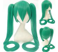 HBYLEE -Wig for cosplay Vocaloid Hatsune Miku Peluca Colas de Caballo Negro Rock Shooter Senbon Zakura Cosplay Peluca Pelo Largo Azul Verde Negro Rosa Silve + Gorro de Peluca Cy120-8