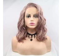 HBYLEE -Wig for cosplay Wavy Wig Dirty Pink Synthetic Lace Front Wigs for Women Smoky Pink Party Summer Short Bob Side Part Flawless Hairline Replacement Cosplay Wig