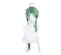 HBYLEE -Wig for cosplay Wig Anime Cosplay Genshin-Effect. Baizhu Cosplay peluca Baishu verde 90 cm de largo recto trenzado pelo cola de caballo juego de rol accesorios bonitos gris verde