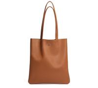 HC&WT Bolso de mano unisex de cuero de grano superior con bolsillo con cremallera, piel de vaca natural para tabletas/cosméticos, Brown, 34*31.5cm(13*12inch)