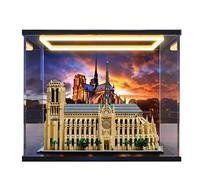 HCAEIOFJ Vitrina acrílica transparente para Lego Architecture 21061 aplicable para Notre-Dame, caja de regalo (solo vitrina) (fondo + luz superior)
