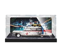 HCAEIOFJ Vitrina acrílica transparente para Lego Icons 10274 aplicable para Cazafantasmas ECTO-1 caja de exhibición de coche regalo (solo vitrina) (fondo negro + fondo)