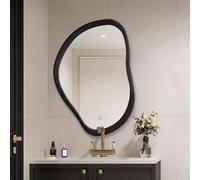 HCBUTAE Asimétrico Espejo de Pared Grande sin lámpara ni Espejo de Maquillaje con 3 Colores Luces, iluminados Espejos Decorativos Inteligentes con Marco de Madera(Black (3-Color LED),60 * 90 cm)