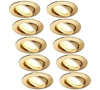 HCFEI Foco LED empotrable regulable en oro mate, redondo, orientable, 5 W, plano, 230 V, foco empotrable de 68 mm, ángulo de haz de 120°, blanco cálido 3000 K (10 unidades)