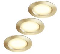 HCFEI Juego de 3 focos empotrables de 12 V, ultra plano, 3 W, hueco de agujero de 55 mm, con cable de 2 m, foco de techo IP44, para armarios con espejo, vitrinas, muebles y armarios (oro 3000 K)