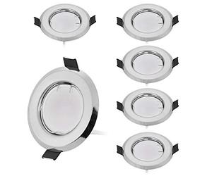 HCFEI Juego de 6 focos LED empotrables planos ultraplanos en cromo cepillado con módulo LED de 230 V I 3W 300 lm I blanco cálido 3000K I ángulo de haz de 120 ° I Regulable I 55 mm orificio empotrable