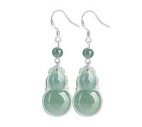 HCGX Pendientes colgantes de jade for mujer, joyería piedra verde calabaza jadeíta, gancho plata S925