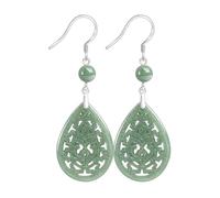HCGX Pendientes de jade for mujer con forma lágrima tallada hueca S925 gancho plata