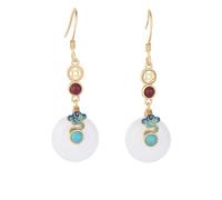 HCGX Pendientes de piedra blanca simulada for mujer, gota esmaltada, nube auspiciosa, tono dorado