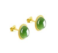HCGX Pendientes de piedra verde jade plata 925 chapados en for mujer elegantes