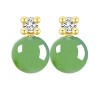 HCGX Pendientes de piedra verde jade plata 925 chapados en for mujer Perno redondo