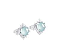 HCGX Pendientes de piedra verde jade plata 925 for mujer Stud copo nieve