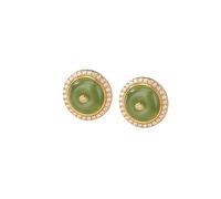HCGX Pendientes de tuerca piedra verde sintética chapados en, joyería circular la paz for mujer(Gold)
