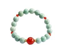 HCGX Pulsera de jade for mujer, pulsera cuentas ágata roja y agua azul jadeíta grado real A, amuleto buena suerte Fengshui for meditación yoga, brazalete elástico 9 mm