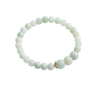 HCGX Pulsera de jade for mujer, pulsera elástica con cuentas verdes jadeíta grado real A acento flor dorada, brazalete Fengshui buena suerte for meditación yoga, 6-8 mm