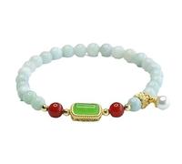HCGX Pulsera de jade real for mujer - Brazalete grado A Myanmar con dije perla, pulsera elástica cuentas Energy Fengshui, verde degradado 6 mm
