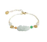 HCGX Pulsera de jade real for mujer, cadena eslabones jadeíta tipo A con amuleto riqueza PiXiu 22x13 mm, caja regalo joyería Fengshui buena suerte ajustable