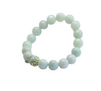 HCGX Pulsera de jade real for mujer - con cuentas jadeíta verde tipo A for buena suerte y riqueza, pulsera elástica pulida a mano 0.394 in for meditación yoga