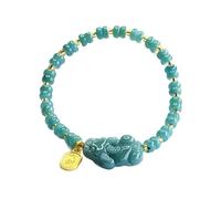 HCGX Pulsera de jade real for mujer - elástica con cuentas jadeíta tipo A ábaco 5 mm y dije PiXiu, caja regalo joyería Fengshui buena suerte incluida