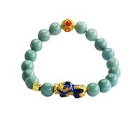 HCGX Pulsera de jade real for mujer - elástica con cuentas jadeíta tipo A Lanshui 0.354 in y PiXiu que cambia color, joyería riqueza Fengshui, caja regalo incluida