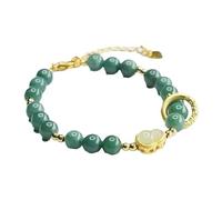 HCGX Pulsera de jade real for mujer - Joyería jadeíta agua azul grado A Myanmar con dije hebilla paz, pulsera eslabones ajustable cuentas Energy Fengshui, 6,8 mm