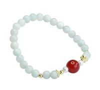 HCGX Pulsera de jade real for mujer, joyería jadeíta grado A Myanmar con dije ágata roja 10 mm, pulsera elástica cuentas Fengshui espiritual, verde degradado 6