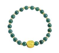 HCGX Pulsera de jade real for mujer, pulsera cuentas jadeíta agua azul grado A con amuleto cinco dioses la riqueza, buena suerte Fengshui for meditación yoga, 6 mm