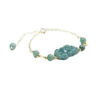 HCGX Pulsera de jade real for mujer, pulsera eslabones Pixiu jadeíta verde tipo A con cadena extensión ajustable for buena suerte, riqueza Fengshui, cuentas 5,7 mm