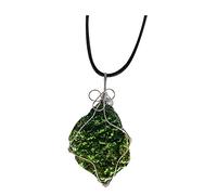 HCHL Piedra de moldavita, Moldavita cruda Real Collar de meteorito Artificial Metal Envuelto Irregular Vidrio Verde Colgante Joyas de Cristal de moldavita, Joyas de Mujer