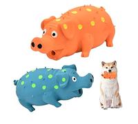 HCHYEY Juguete chirriante de Cerdo para Perros, 2 Piezas de Juguete Interactivo de Goma para Masticar, Juguetes duraderos de látex para Perros pequeños, medianos y Grandes (Naranja, Azul)