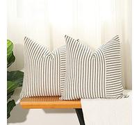 Hckot Fundas de Almohada de Retazos Negro y Beige de 18 x 18 Pulgadas, Paquete de 2 Fundas de Almohada Decorativas a Rayas para sofá, Cama, Silla, decoración Bohemia Moderna (Negro)