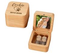 HCLRIU Caja de Madera y Frasco Personalizados con Foto para Almacenar Pelo/Dientes/Uñas/Cenizas, Mini Urna Mascotas de Recuerdo para Amantes de Los Perros, Regalo Compasión Pérdida Mascota (Estilo 2)